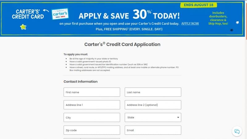 Apply For The Carters Credit Card Skip and apply now
