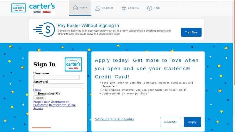 Carters Credit Card Homepage