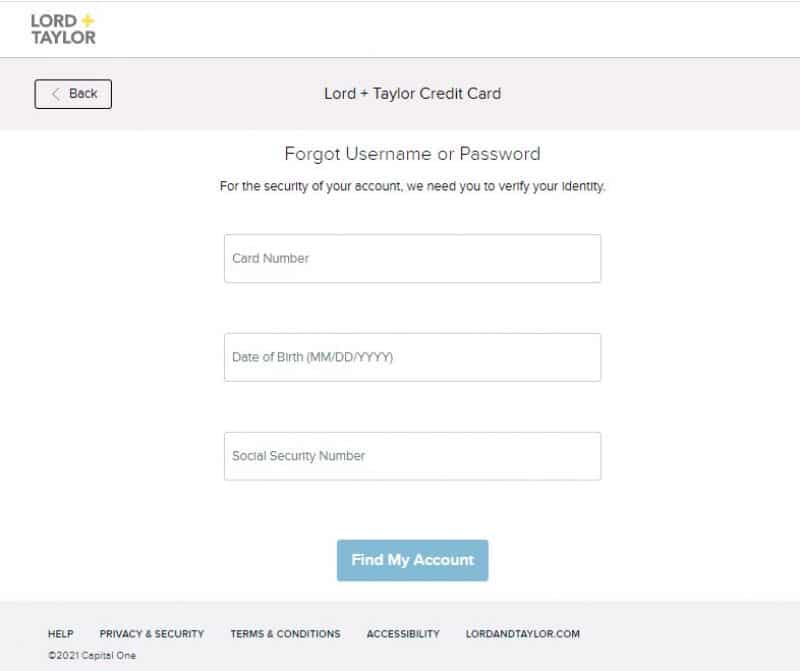 Lord and Taylor Credit Card ForgotPassword