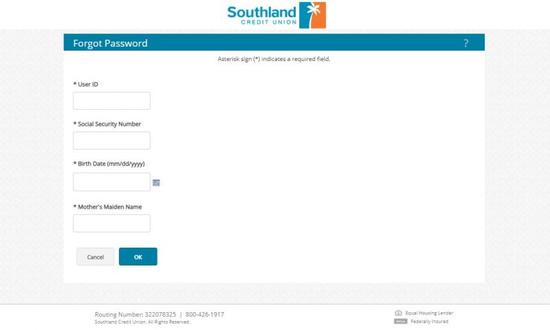 Southland Credit Union ForgotPassword