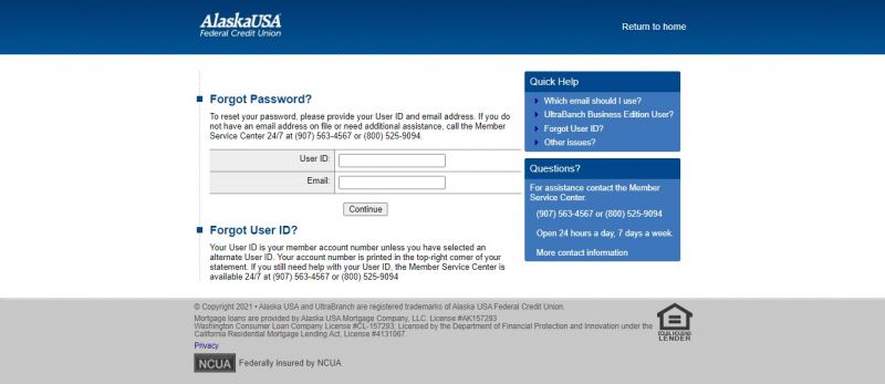 Alaska USA Federal Credit Union ForgotPassword